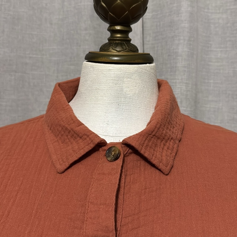 NWT SO brand Cotton Button Front Shirt-Sz M-Relaxed Boxy Fit-Rusty Orange Color - Picture 3 of 14